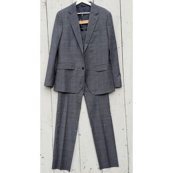 Bonobos Gray Blue Windowpane Wool Suit Men's Blazer Jacket 40R / 33 Pant Slim